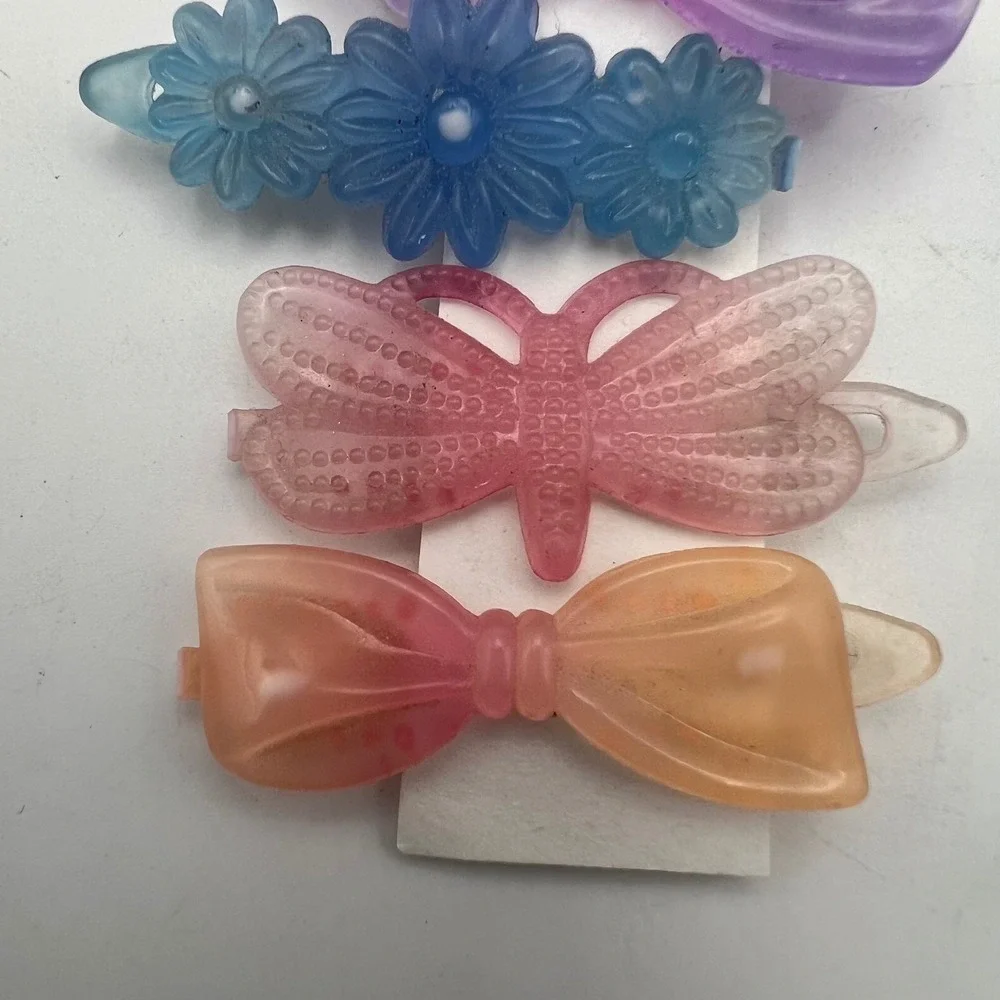 Vtg Plastic Baby Barrettes Lot of 9 80s 90s butterfly flowers bows alt retro